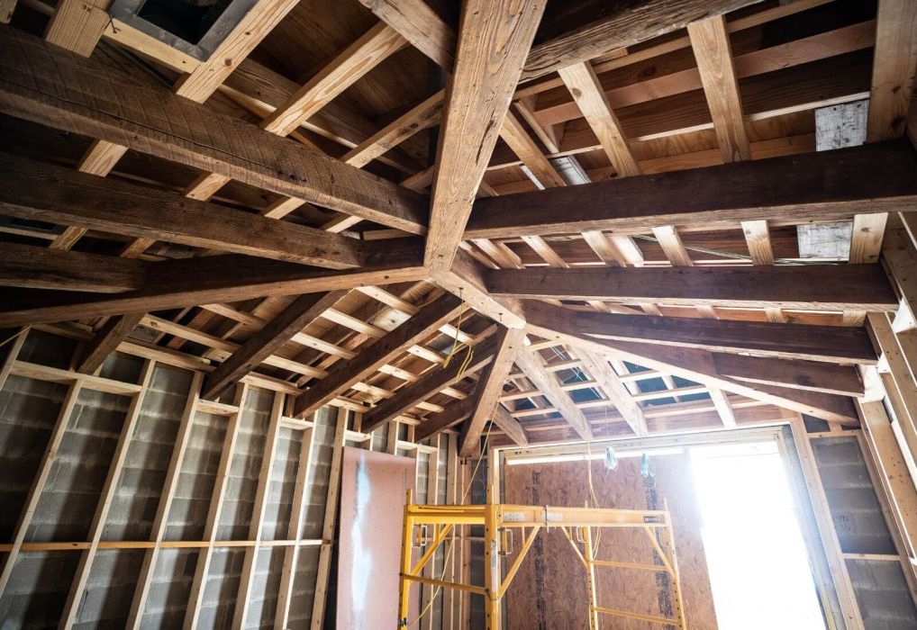 Wood Beam ceiling under construction 