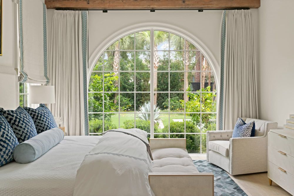 Master bedroom in custom luxury home on Sea Island, Georgia.