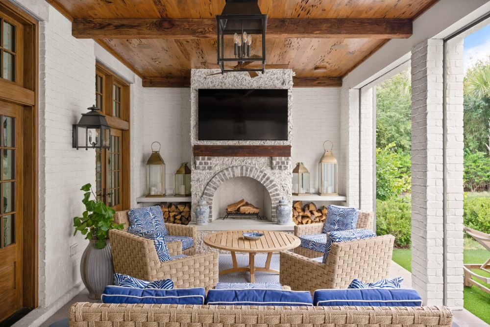 Outdoor living space in custom luxury home on Sea Island, Georgia.