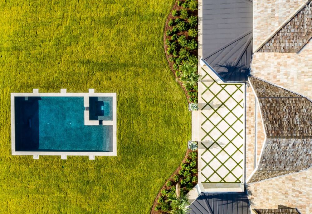 Drone photography Sea Island Ocean Front Home with Pool